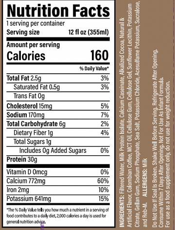 Supplement Facts Raw Protein Shake RTd 12pk. 