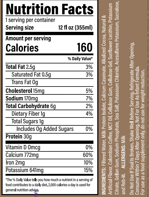 Supplement Facts Raw Protein Shake RTd 12pk. 