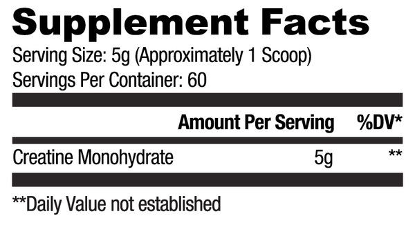 Supplement Facts Ryse Creatine Monohydrate 300g, Element Series