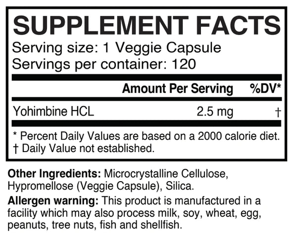 Supplement Facts Raw Yohimbine HCL 120 caps