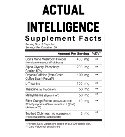 Supplement Facts Axe & Sledge Actual Intelligence 60Caps