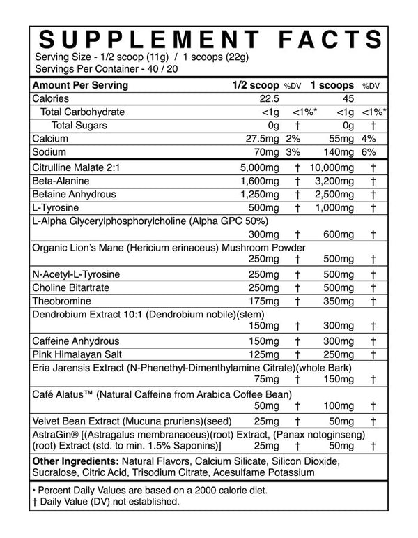 Supplement Facts for Panda VS Gorilla 40srv 