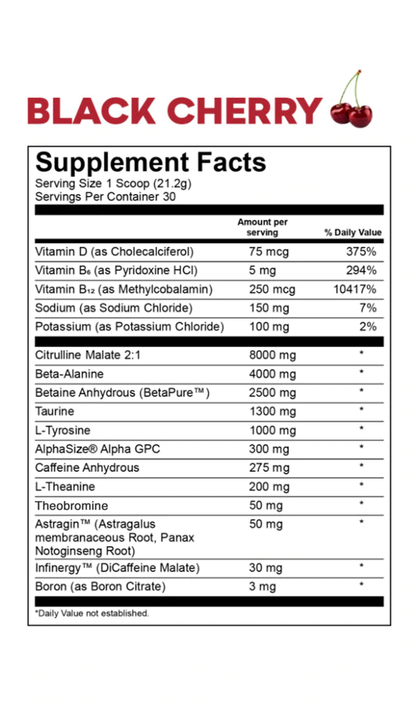 Supplement Facts for Bulk Black pre-workout from Transparent Labs