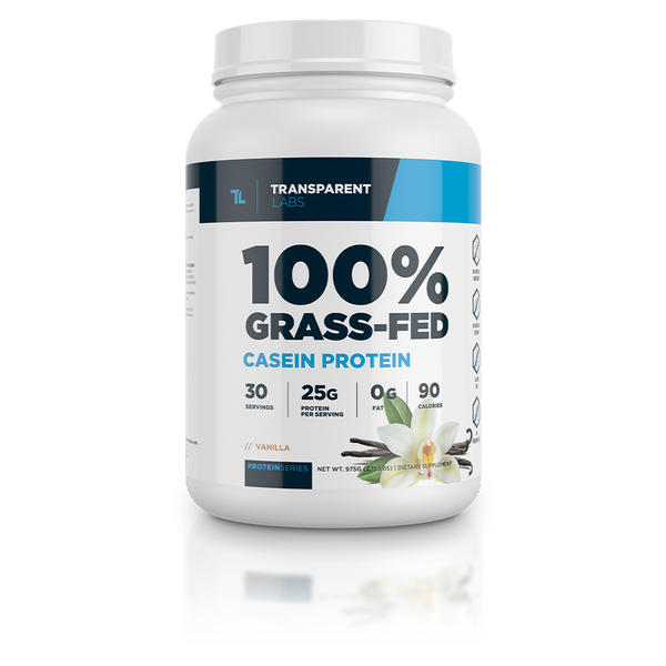 100% Grass-fed casein protein 30srv from Transparent Labs in Vanilla flavor