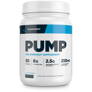 Blue Raspberry flavored Transparent Labs Pump pre workout supplement 30srv