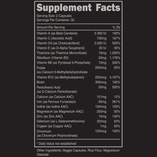 Supplement Facts Bucked Up STAG Vitamin 60Caps