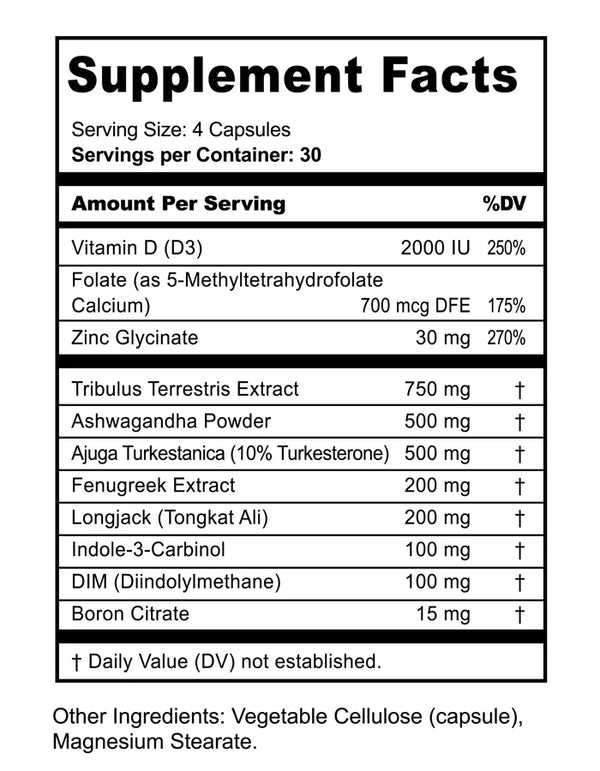 Supplement Facts Panda Test 120Caps Testosterone Booster from Panda Supplements