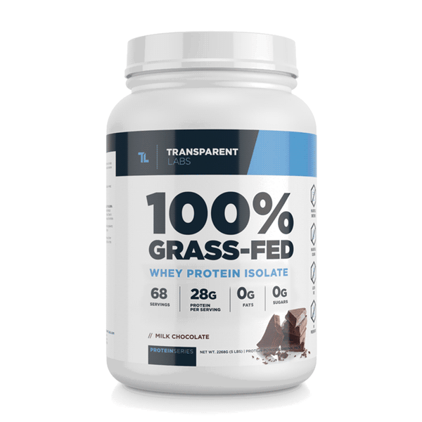 Milk Chocolate flavor of 100% Grass-fed Whey Protein Isolate 28g of Protein per serving, 30srv from Transparent Labs