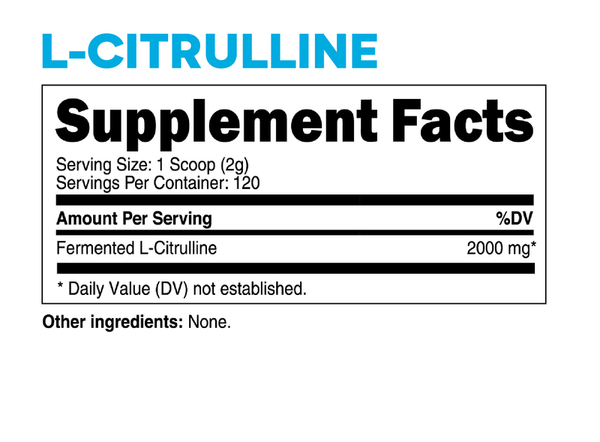 Supplement Facts forTransparent Labs L-Citrulline 120srv, L-Citrulline Fermented