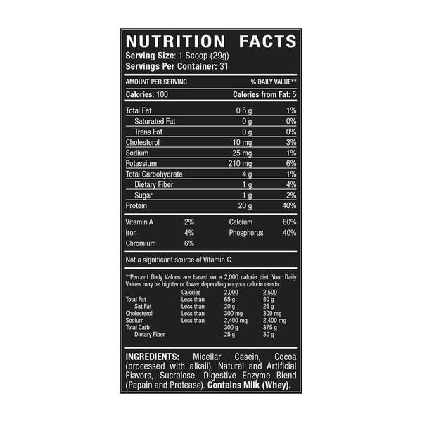 Supplement Facts Titan Nutrition Casein 2lb. 100% Micellar Casein.