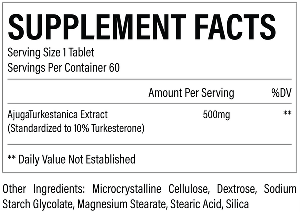 Supplement Facts Raw Turkesterone 60Tabs. Turkesterone pure ajugaturkestanica extract
