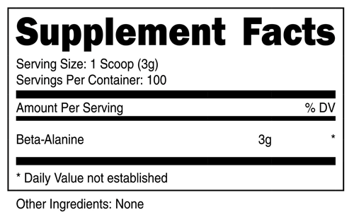 Supplement Facts for Beta Alanine 300g from Transparent Labs Raw Series