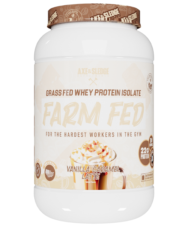 Axe & Sledge Farm Fed whey protein isolate vanilla caramel latte flavor