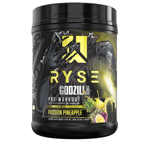 Passion Pineapple flavor, Ryse Godzilla Pre-workout 40srv, Maximize exercise performance, A true "FULLY-LOADED" pre-workout