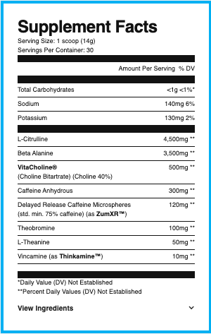 Supplement Facts Ryse Loaded Pre 30srv