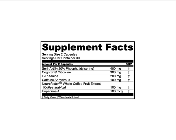 Supplement Facts for Transparent Labs Nootropic 60caps, mental performance
