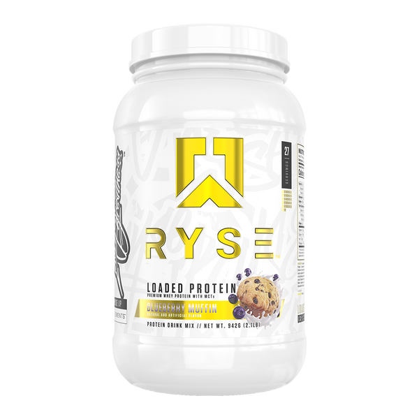 Ryse Loaded Protein 2lb, Premium whey protein with MCTs, protein drink mix, Blueberry Muffin flavor