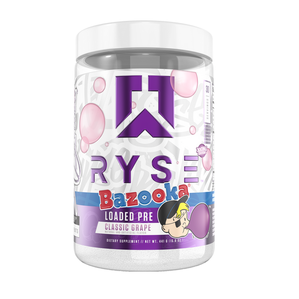 Ryse Loaded Pre 30srv, Bazooka Classic Grape Flavor, natural and artificial flavor