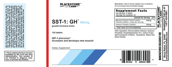 Supplement Facts Blackstone Labs SST-1 Kit