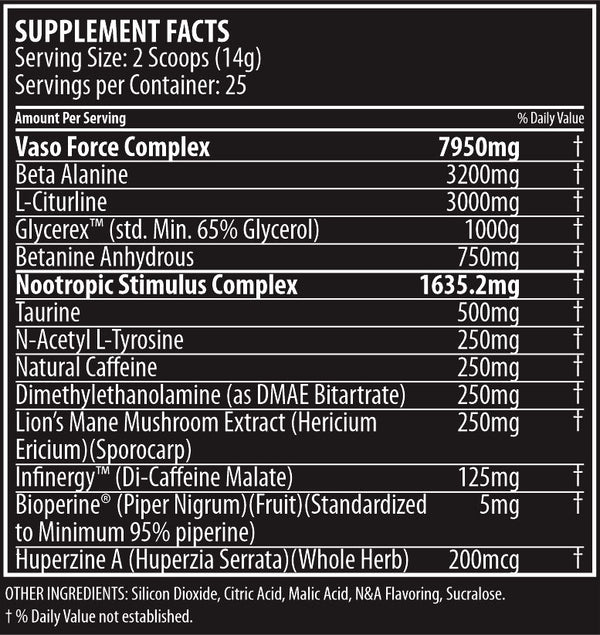 Supplement Facts Titan Nutrition Kickin Mystic Mind 25srv